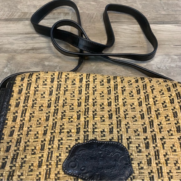 Carlos Falchi Multi Media Straw Flap Over Crossbody Bag - Picture 3 of 11
